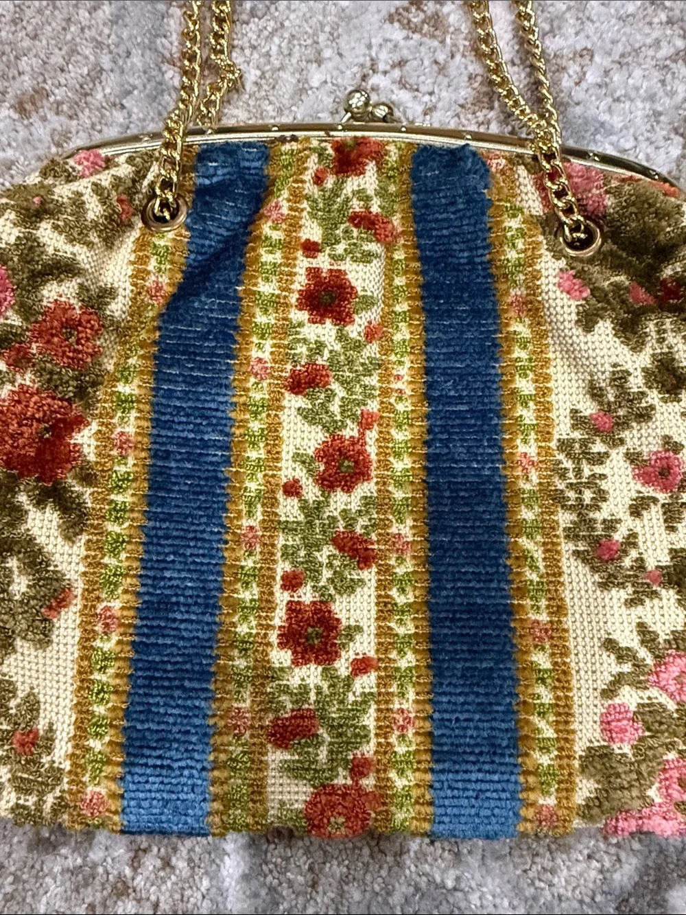 Vintage Floral Tapestry Shoulder Bag in Blue, Cream and Pink